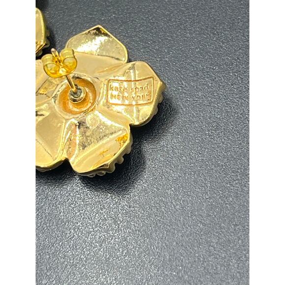 Kate Spade NY Black Enamel Pave Center Gold Plated Flower Stud Pierced Earrings - Picture 8 of 8